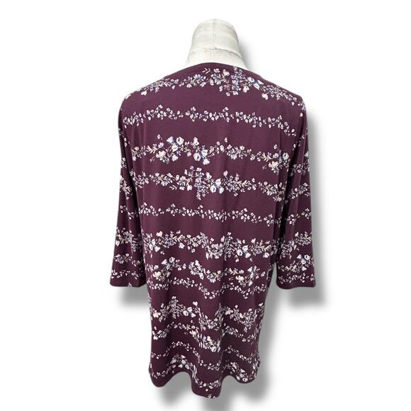 J. Jill Women's 3/4 Sleeve Luxe Supima A-Line Tunic, Deep Wine Floral, size L - Picture 4 of 10